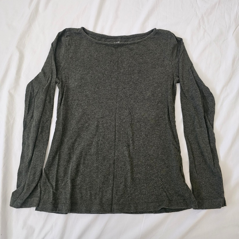 J.Crew Artist Tee Womens Small Gray Long Sleeve Cotton Boat Neck Top Casual Boho